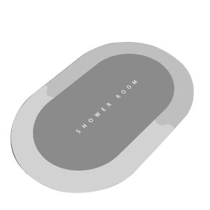 Skridsikker Oval Badeværelsesmåtte 80 x 50 cm - Hurtigtørrende - Lysegrå