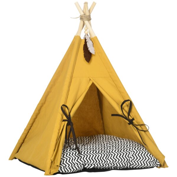 Kæledyrsseng, sødt tipi-design, med blød hynde og gulvmåtte, til hunde og katte, 60 x 60 x 76 cm
