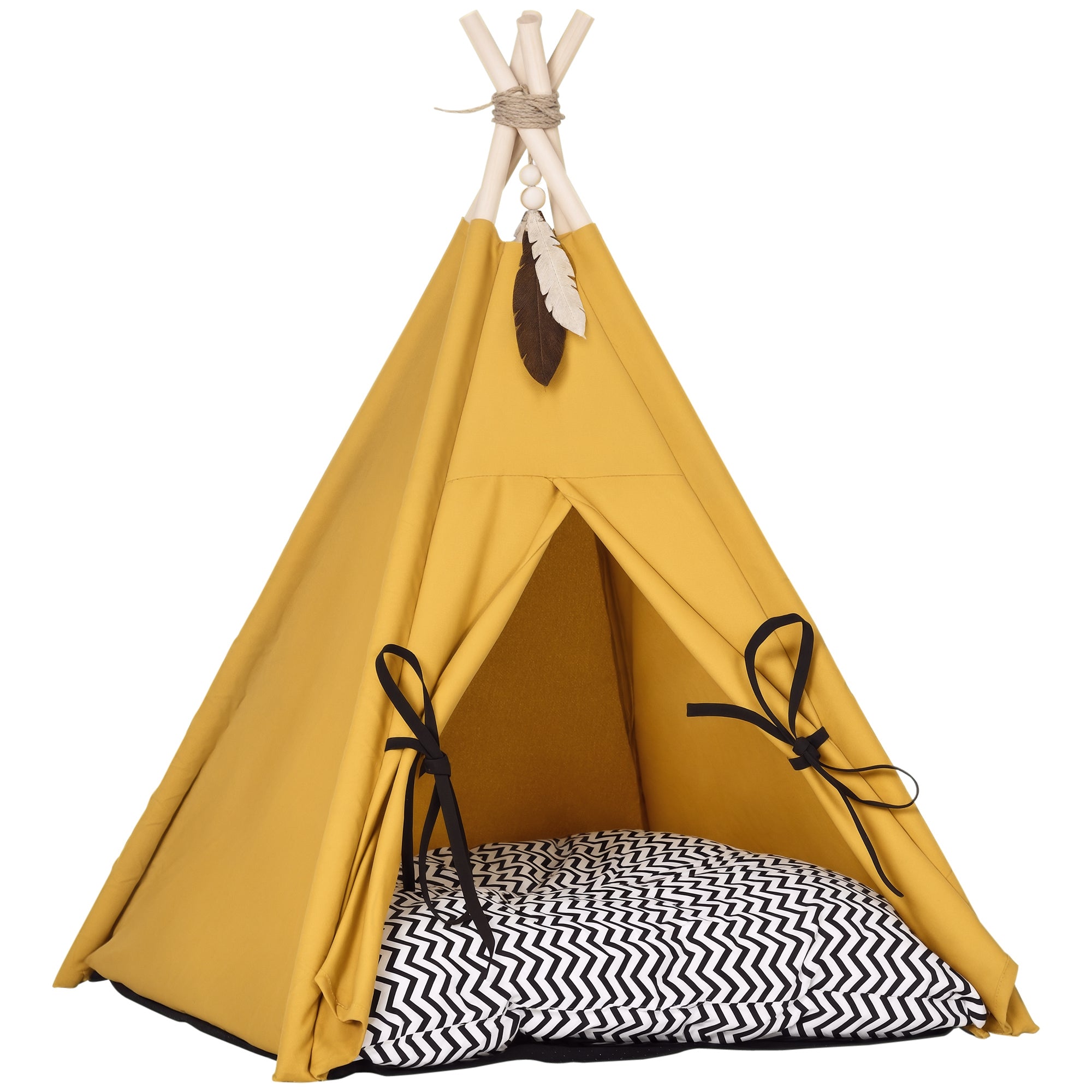 Kæledyrsseng, sødt tipi-design, med blød hynde og gulvmåtte, til hunde og katte, 60 x 60 x 76 cm